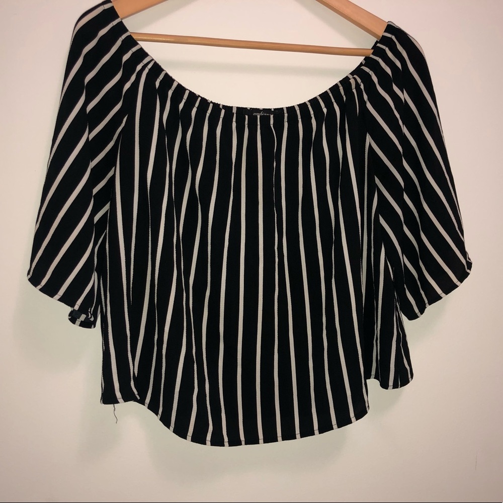 Black stripe off the shoulder blouse